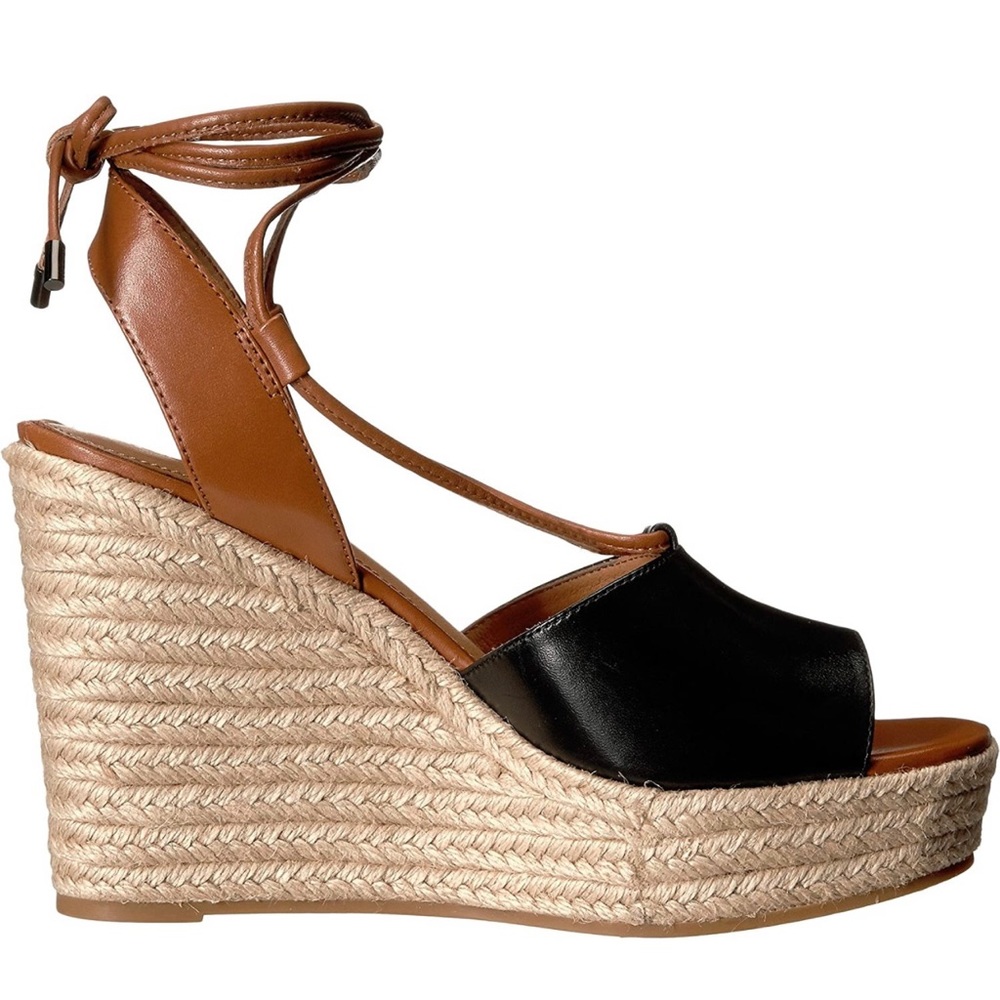 WHBM black leather espadrille wedges.